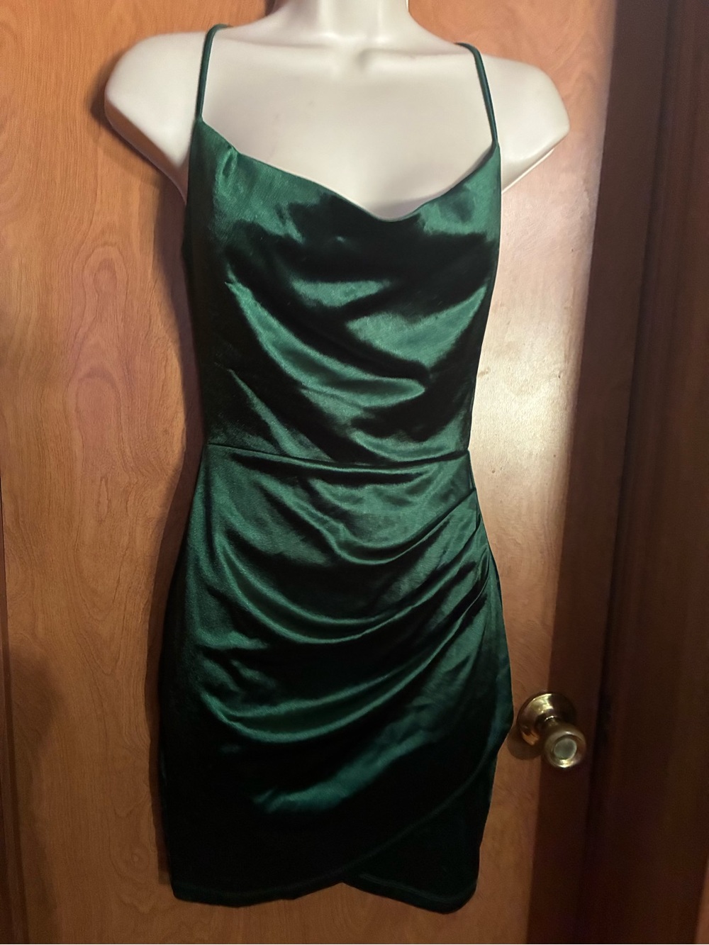 Emerald Green Satin Cowl Neck Slip Dress